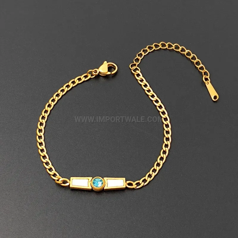 Bold Gold Stainless Steel Waterdrop Bracelet with White Shell Accent