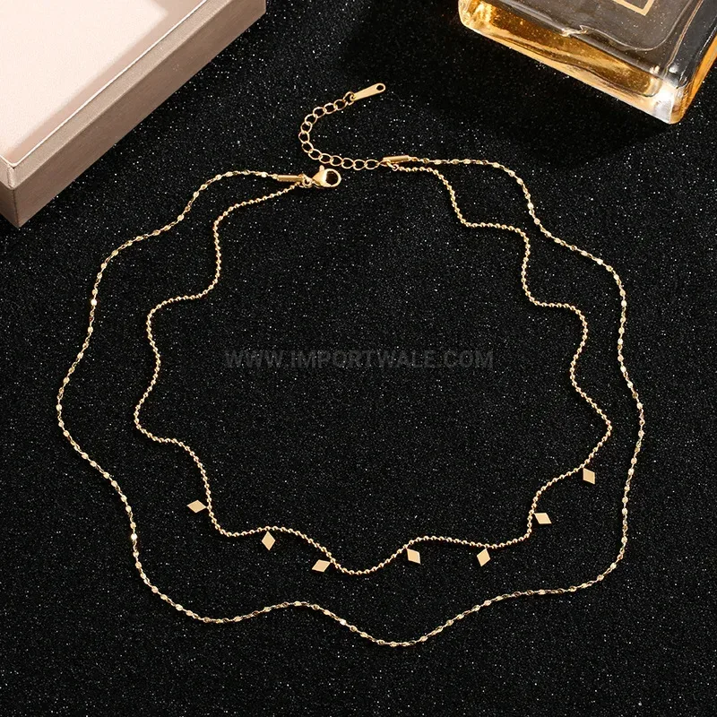 Double Strand Geometric Rhombus Titanium Steel Chain Necklace