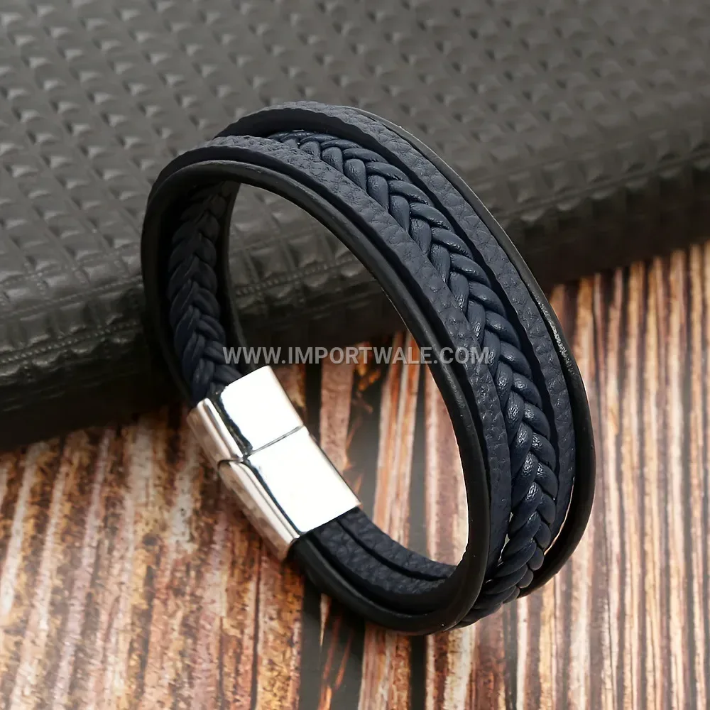 Handmade Multi-Strand Braided Leather Cuff Bracelet with Sleek Metal Clasp