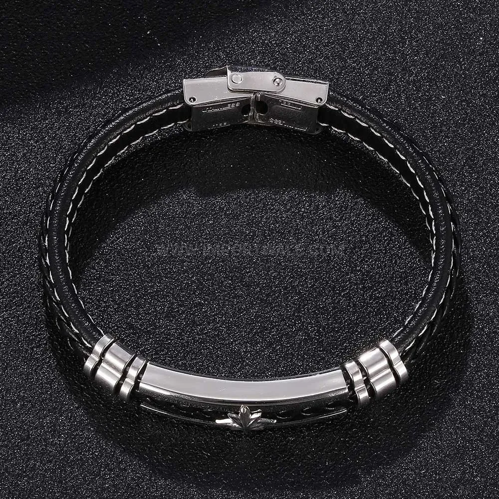 Anchor Accent Woven Leather Bracelet with Stainless Steel Detail