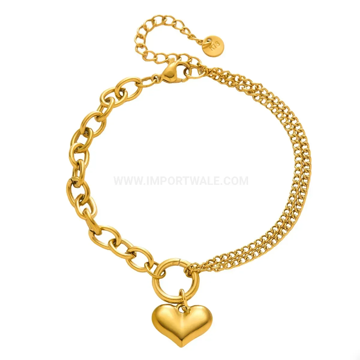 Vintage Gold Plated Stainless Steel Heart Link Chain Bracelet