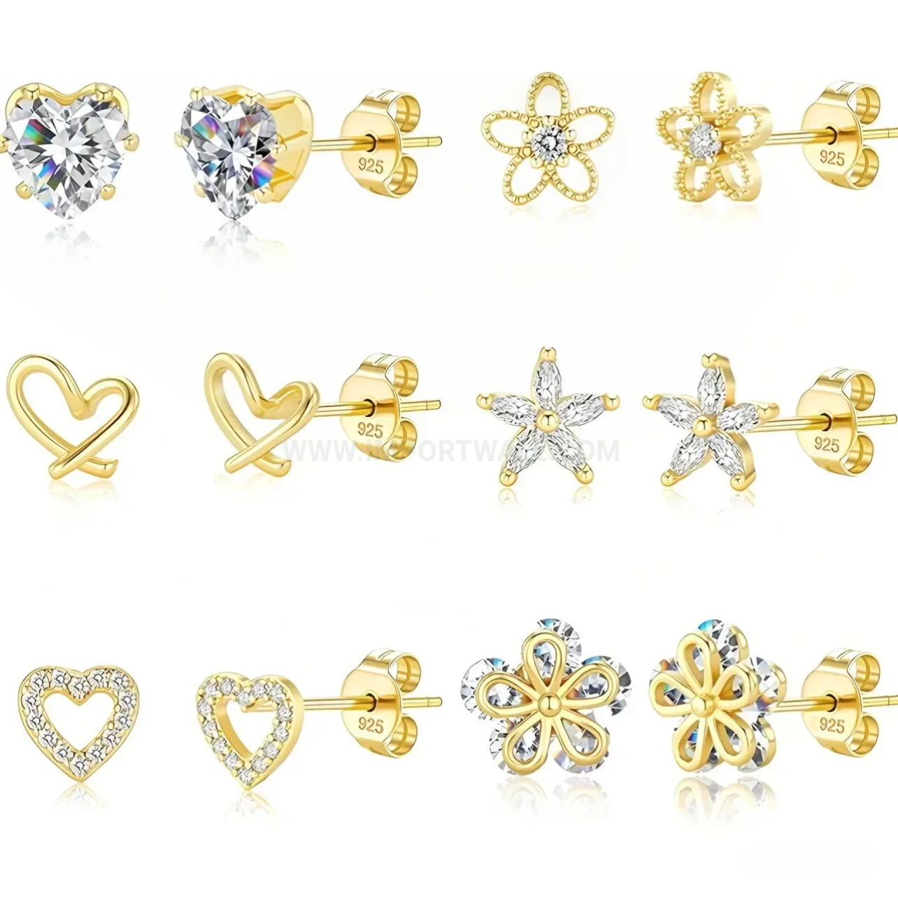 Elegant Stainless Steel Heart Floral Rhinestone Ear Cartilage Piercing Studs