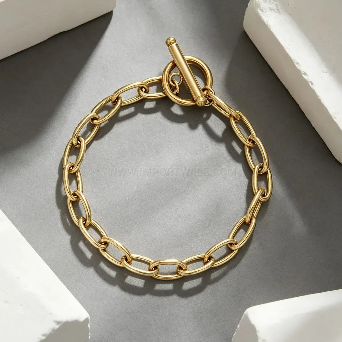 Modern Stainless Steel Paperclip Chain Heart Toggle Bracelet