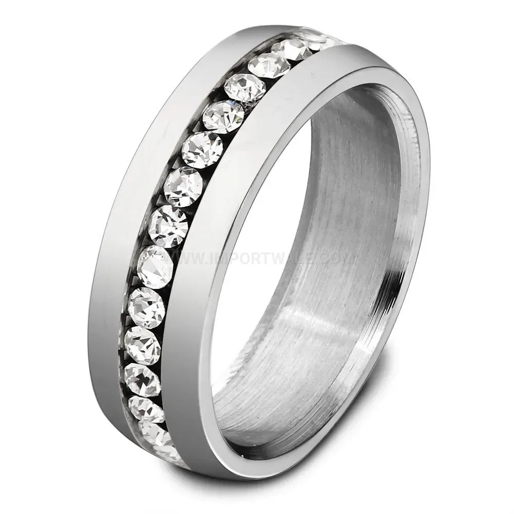 Single Row Zirconia Vintage Stainless Steel Ring 6mm