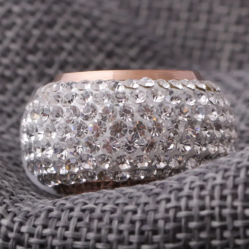 Six Row Crystal Embedded Stainless Steel Band Ring 8mm