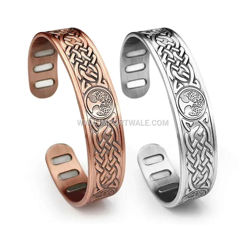 Viking Axe Lotus Tree Of Life Copper Magnetic Cuff Bracelet