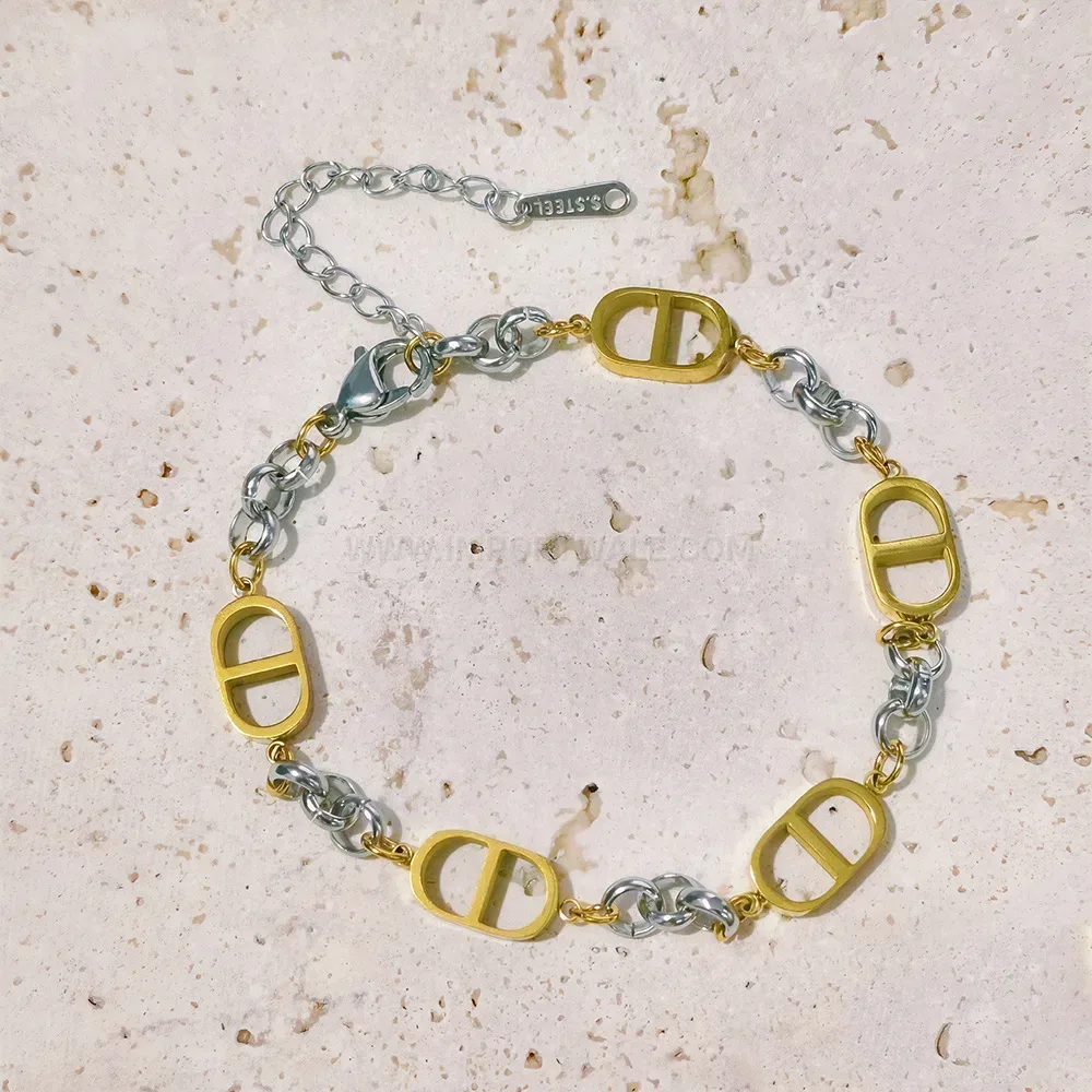 Gold Titanium Steel Pig Nose Chain Bangle Bracelet