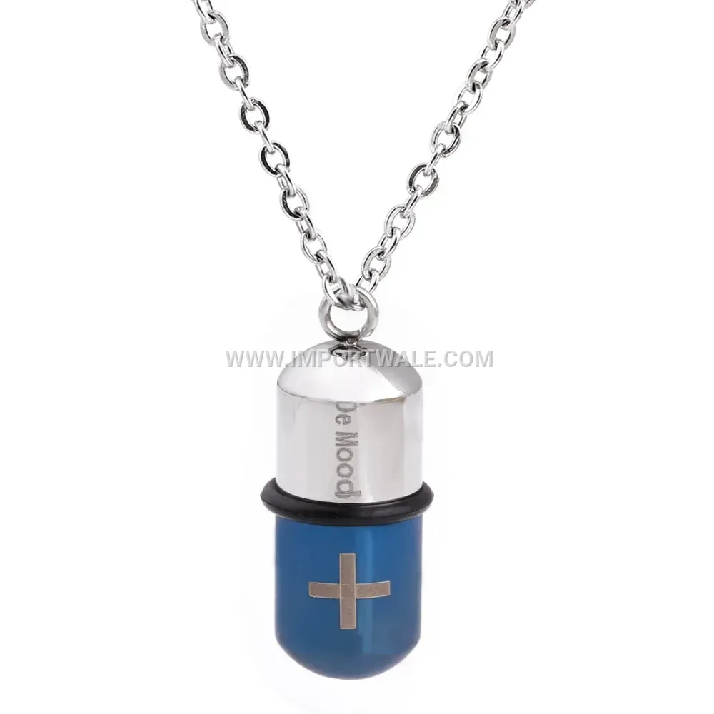Cross Capsule Pill Stainless Steel Pendant Necklace for Men