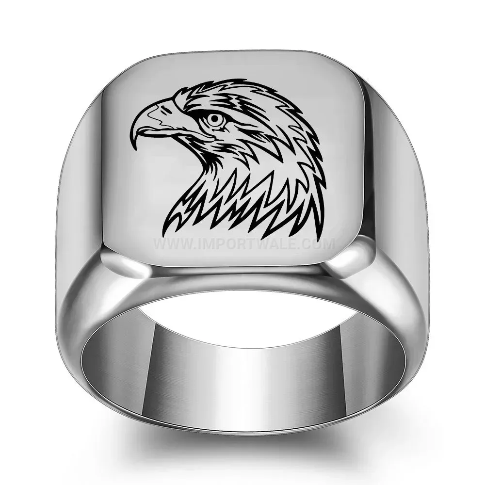 Chic Laser Engraved Eagle Square Stainless Steel Ring