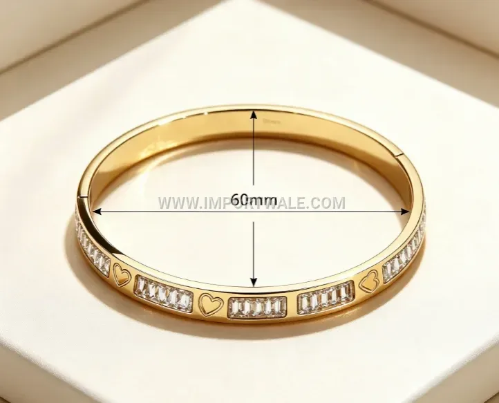 Gold Plated Stainless Steel Heart Zircon Bangle