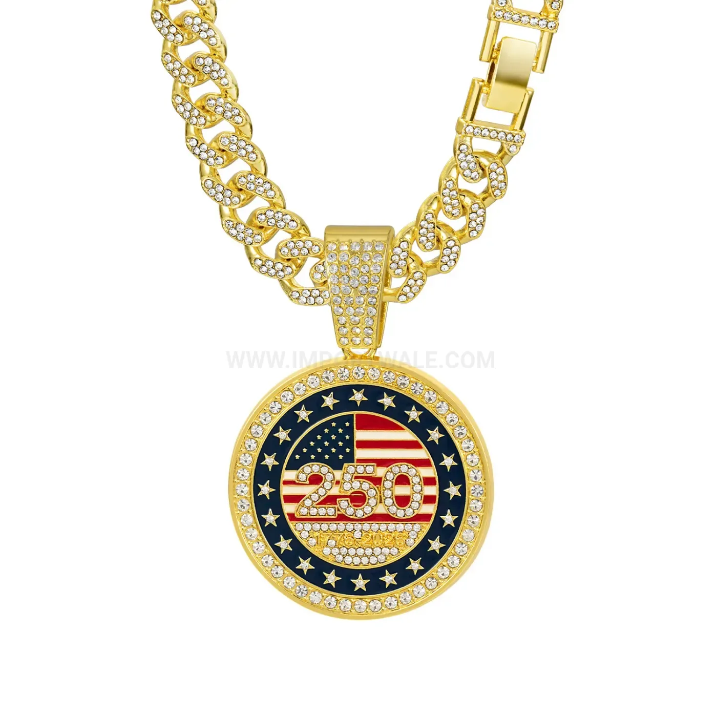 Iced Out US Flag 250th Anniversary Medallion Pendant