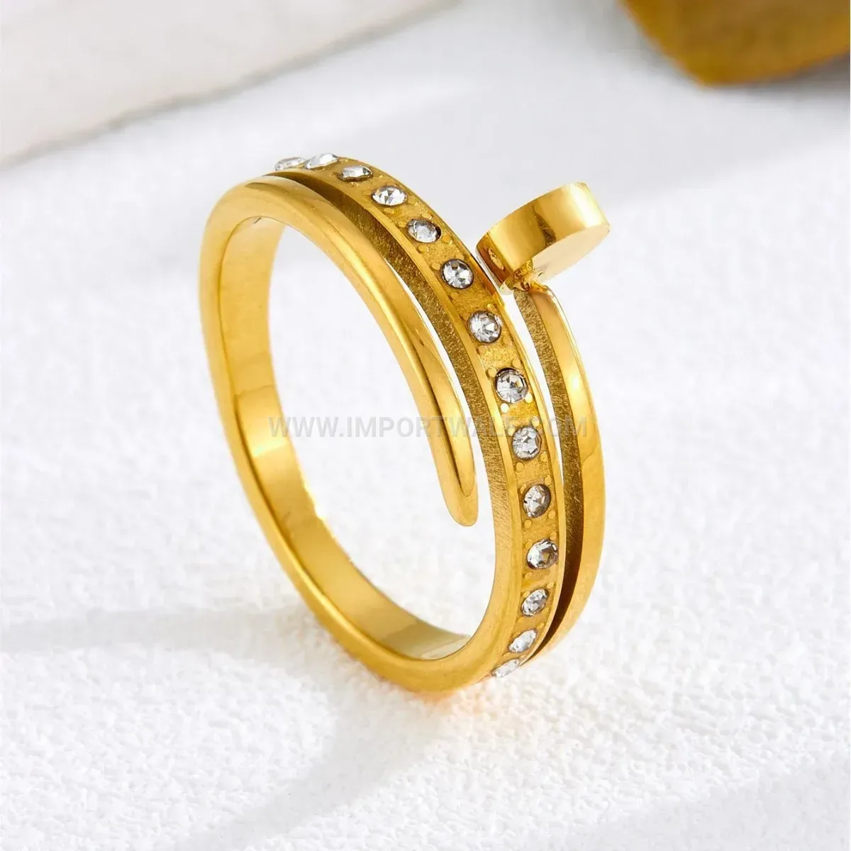 Geometric Nail Design Crystal Titanium Steel Ring