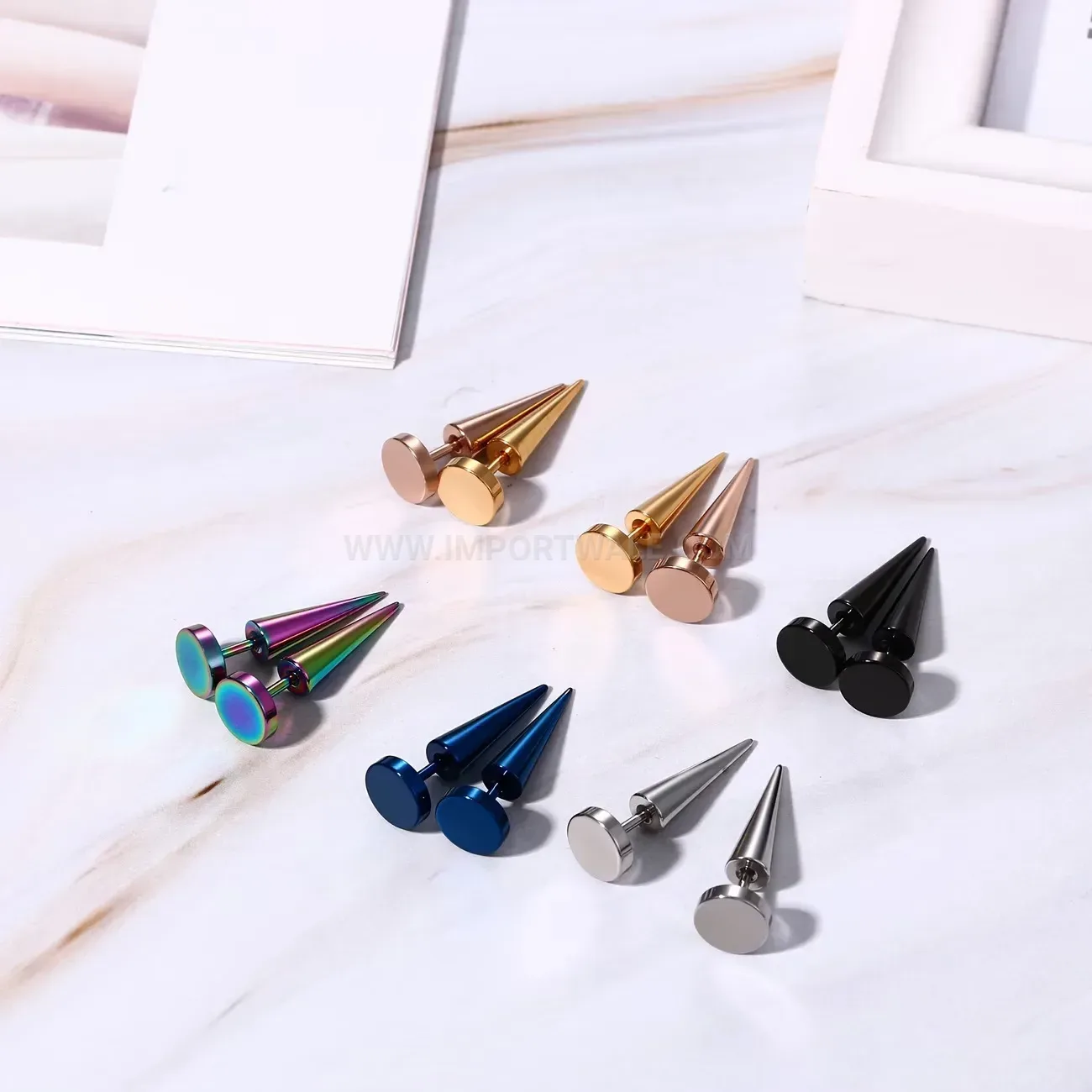 Designer Punk Style Stainless Steel Spiked Stud Piercing Earrings