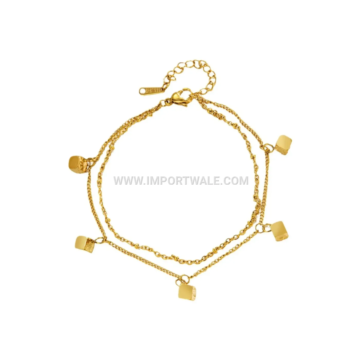 Double Layer Geometric Cube Stainless Steel Anklet Gold