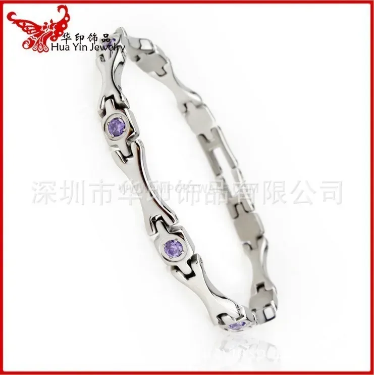 Bold Pure Titanium Rhinestone Magnetic Therapy Link Bracelet