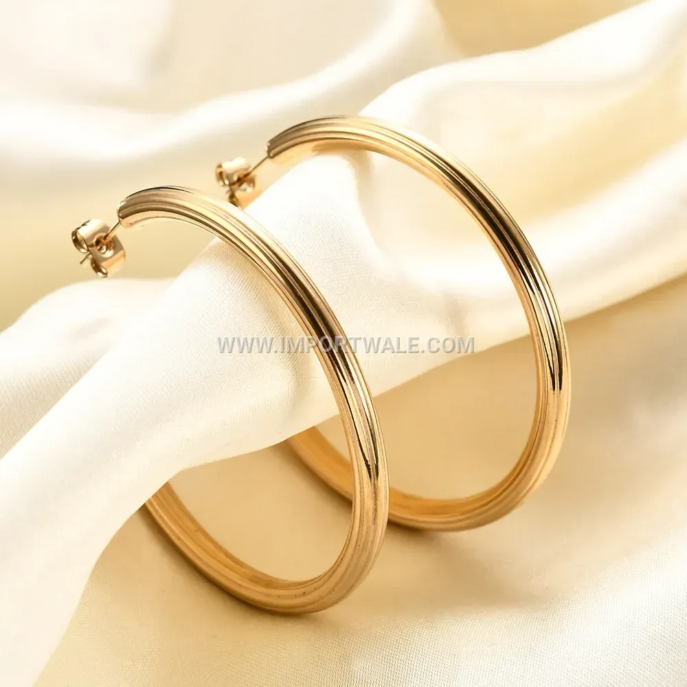 Textured Striped C-Shape Stainless Steel Stud Earrings