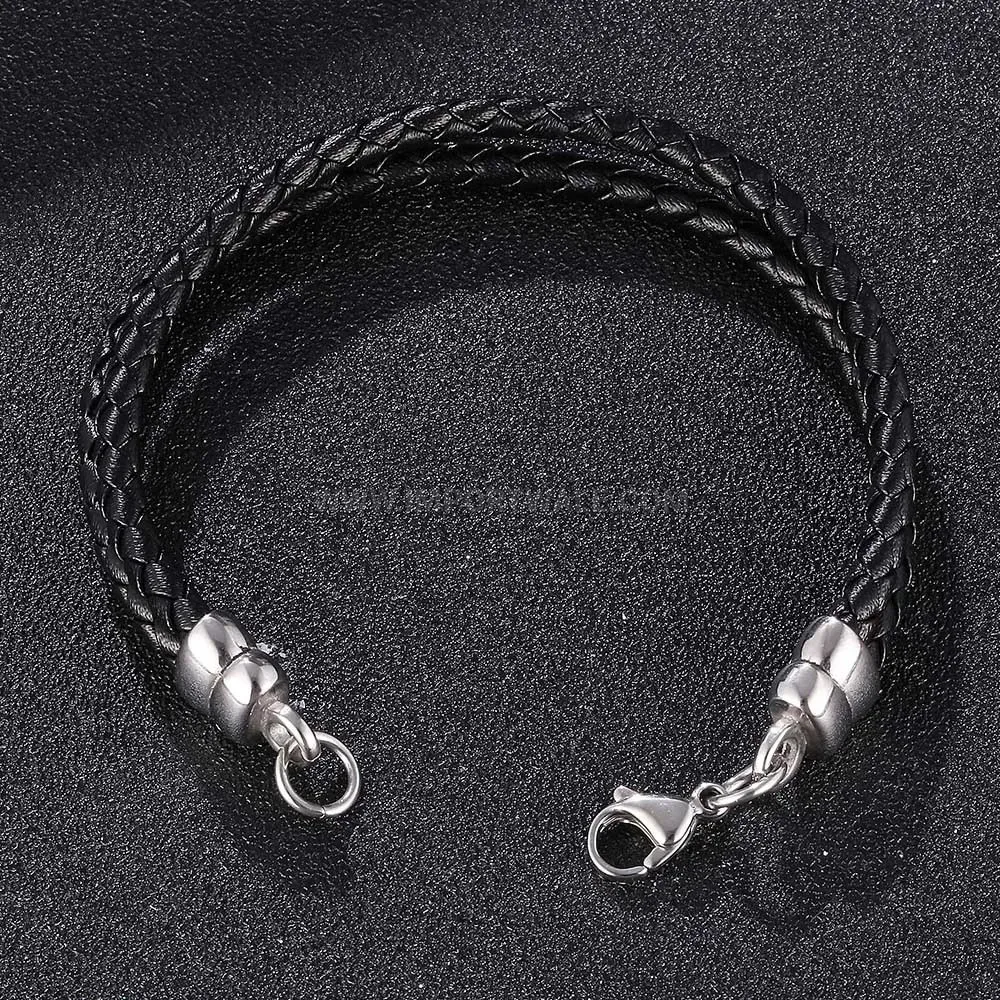 Multi-Strand Vintage Leather Wrap Bracelet in Stainless Steel
