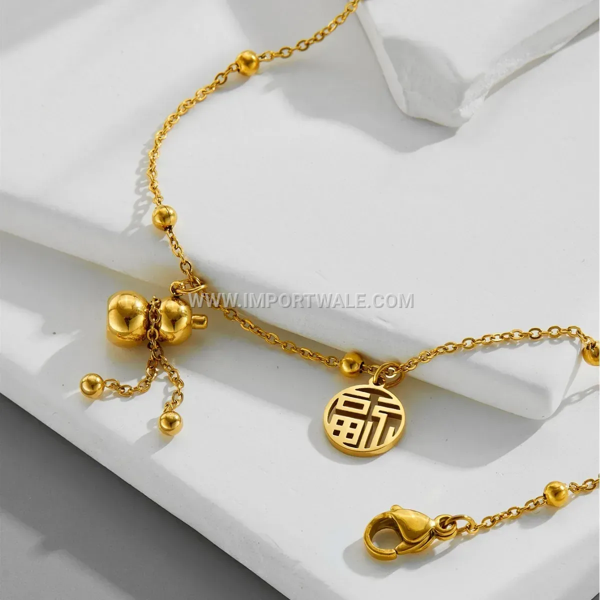 Gold Titanium Steel Gourd Motif Anti Tarnish Anklet