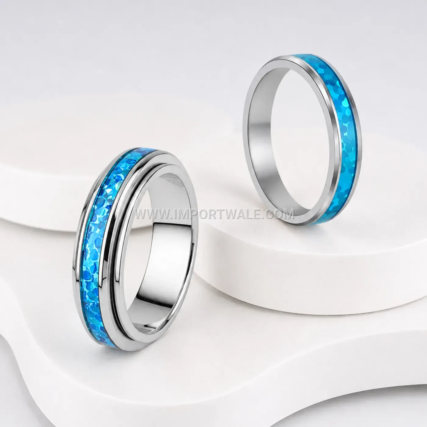 Blue Opal Inlay Stainless Steel Statement Ring