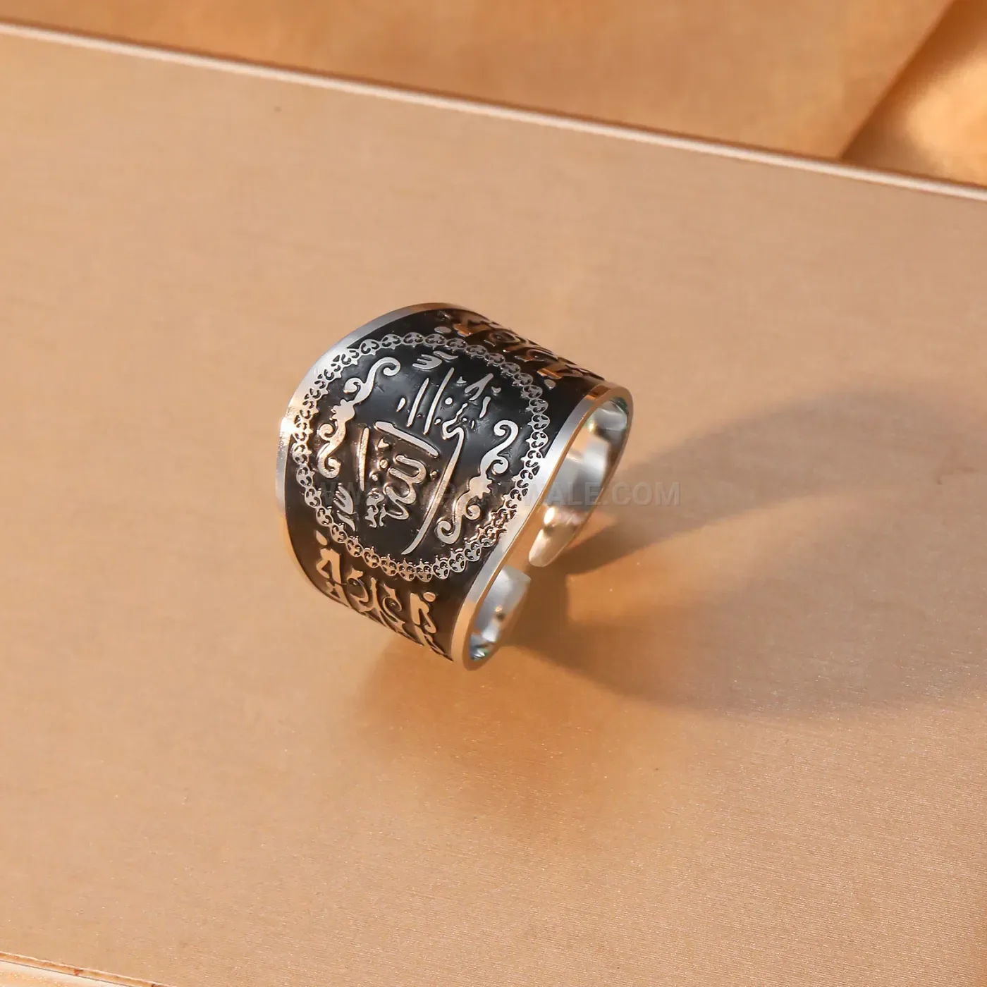 Stainless Steel Adjustable Arabic Calligraphy Wide Band Ring