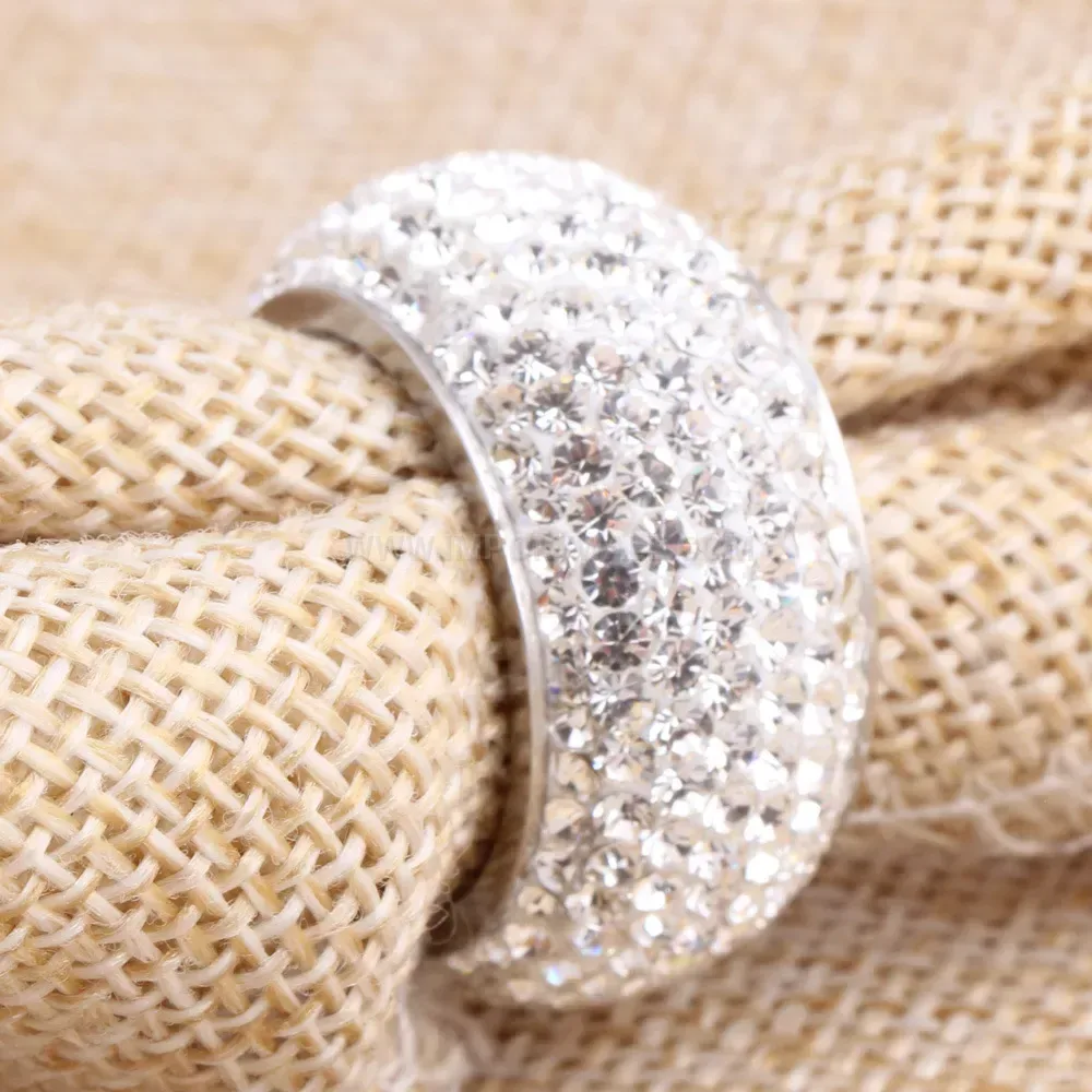 Wide Band Crystal Inlaid Stainless Steel Ring