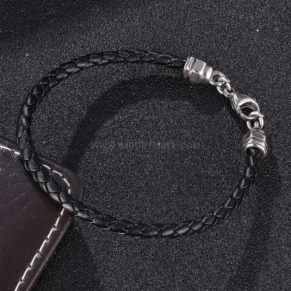 Woven Leather Hook Bracelet with Stainless Steel Accents