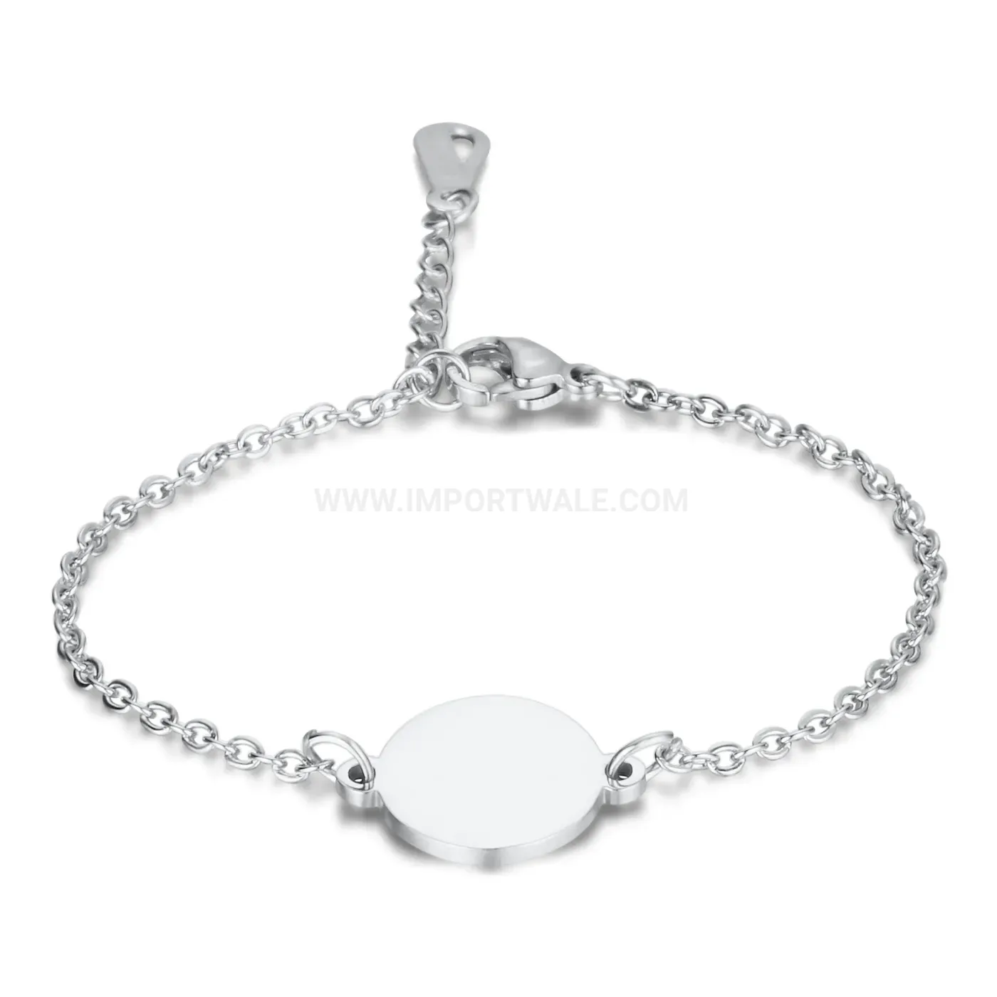 Modern Minimalist Stainless Steel Bracelet with Round Engravable Coin Disc Charm