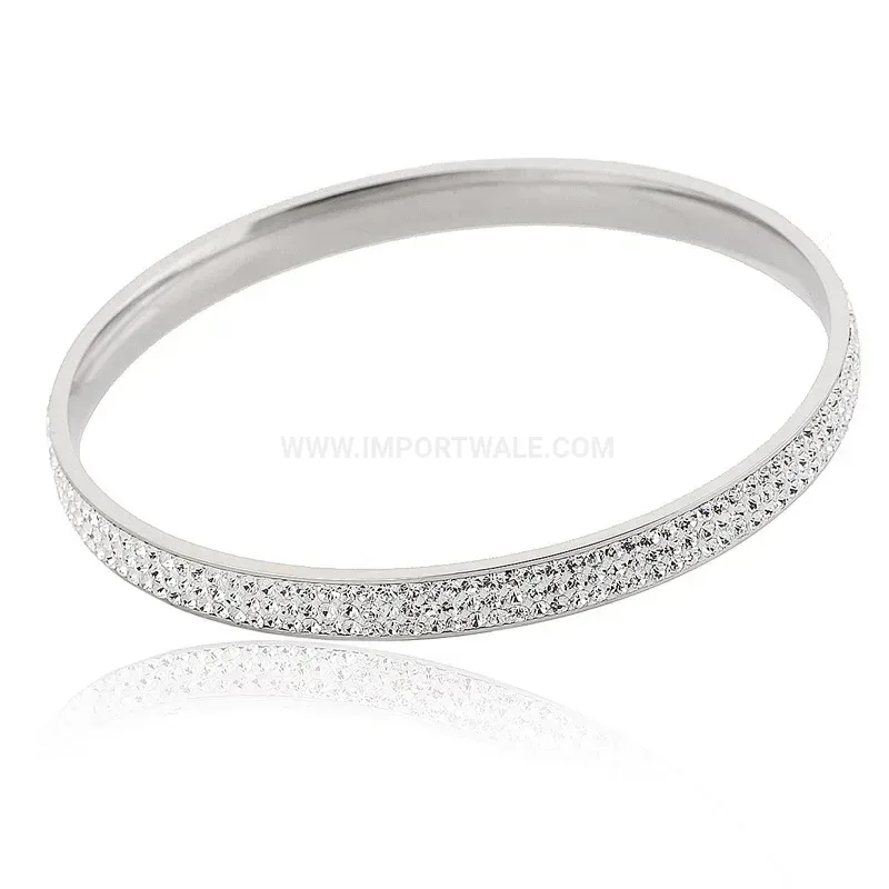 Trendy Triple-Row Crystal Stainless Steel Bangle