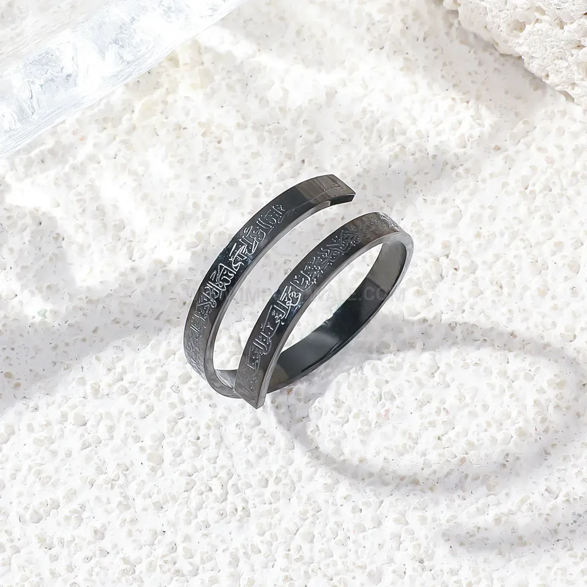 Adjustable Stainless Steel Ayatul Kursi Script Statement Ring