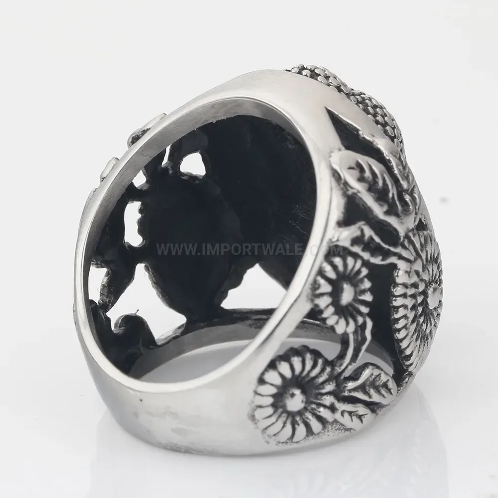 Bold Vintage Antique Stainless Steel Shakyamuni Buddha Face Statement Ring