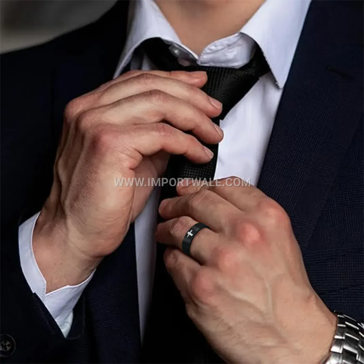 Stainless Steel Cross Motif Band Ring