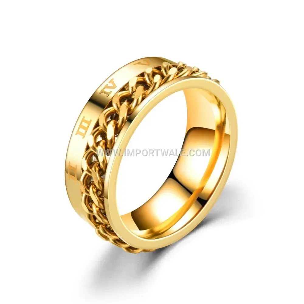 Stainless Steel Rotatable Roman Numeral Chain Spinner Ring