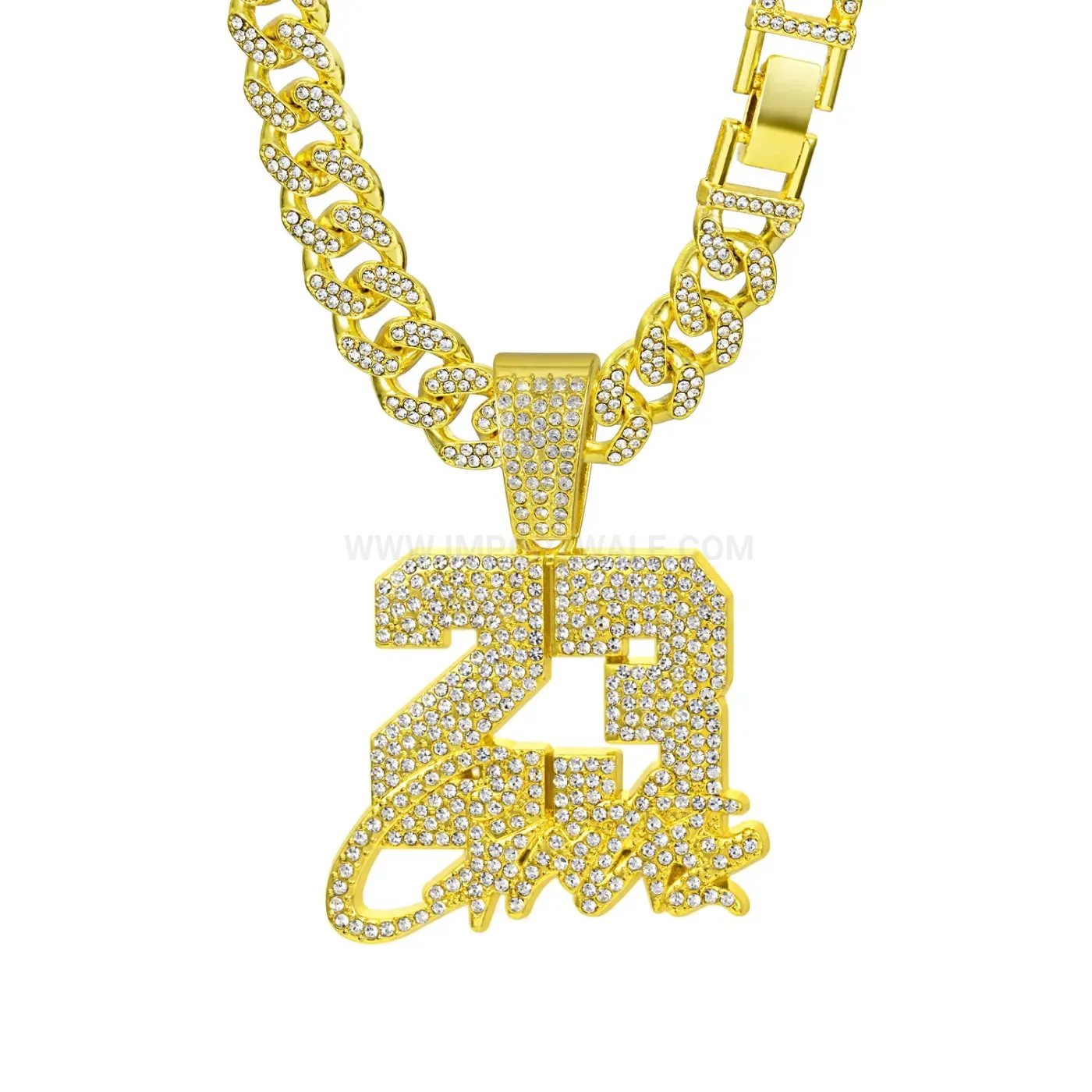 Rhinestone Number 23 Star Zinc Alloy Hip Hop Pendant Necklace