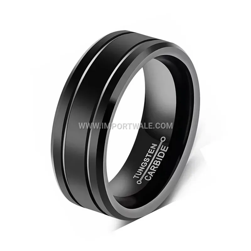 Matte Black Stainless Steel Double Line Beveled Ring