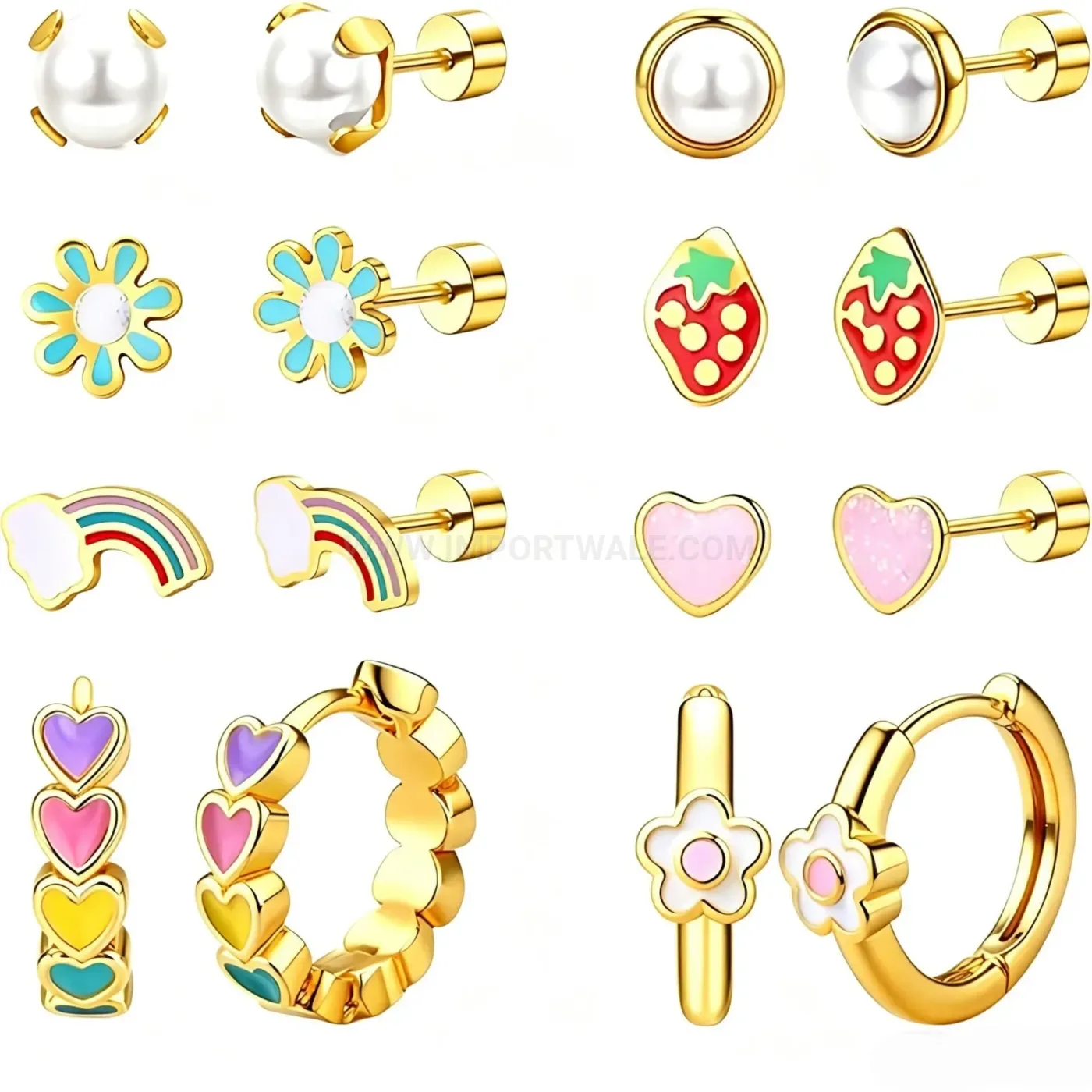 Elegant Playful Enamel Stainless Steel Piercing Stud Earring Set