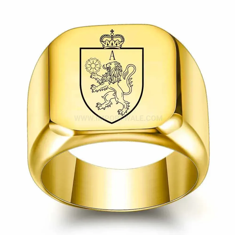 Fashion Gold Plated Stainless Steel Initial Signet Ring