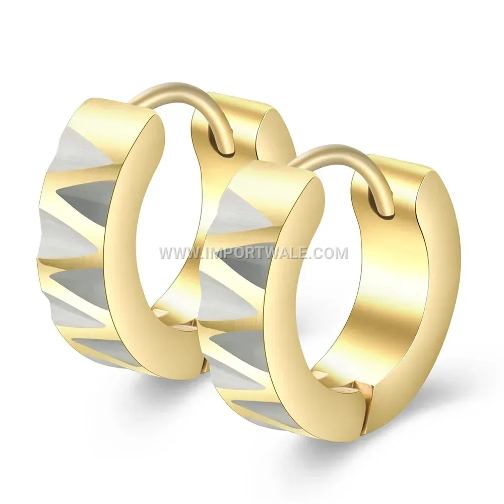 Textured Striped Stainless Steel Huggie Hoop Earrings