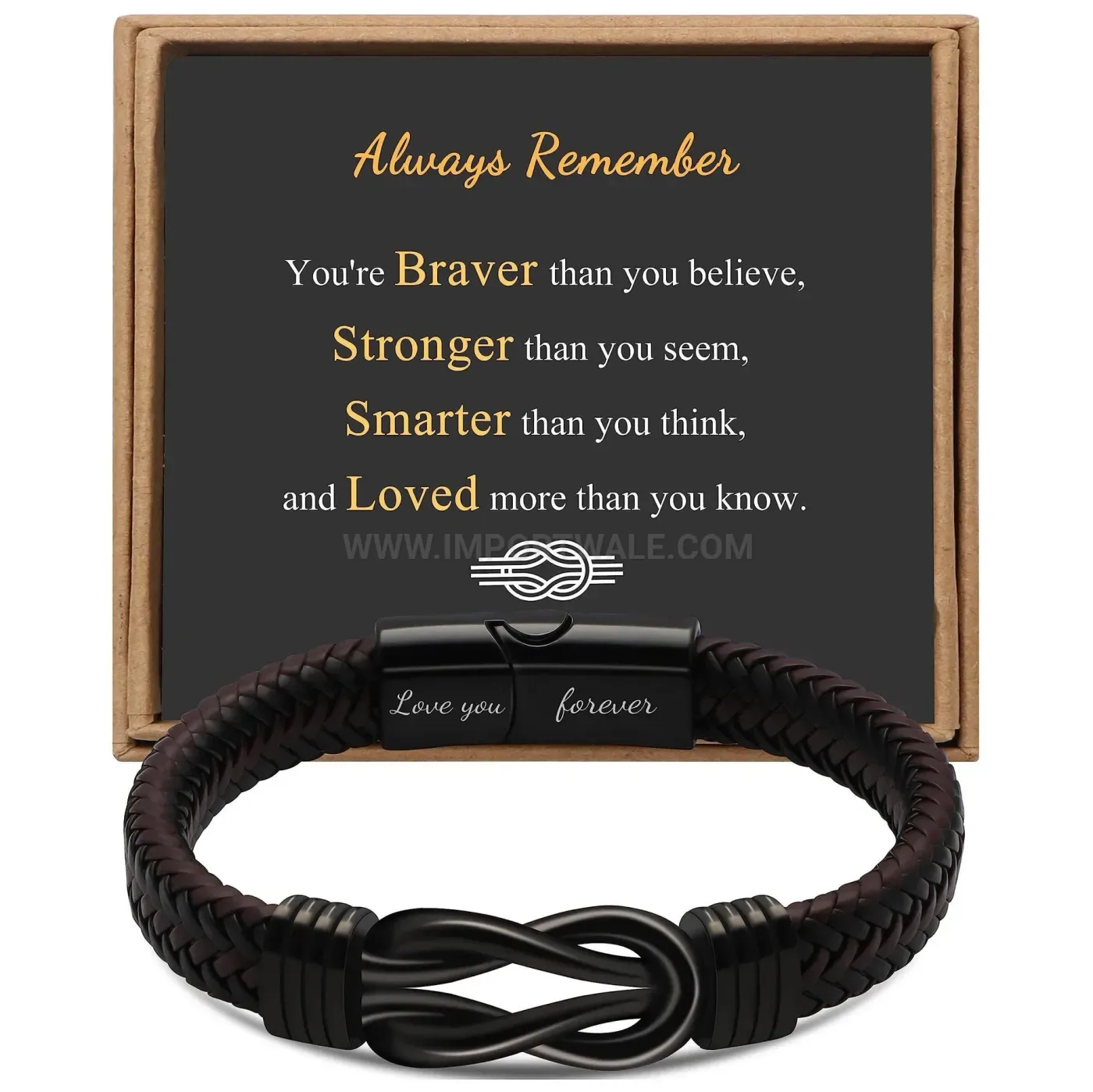 Men Dark Style Engraved Braided Leather Infinity Bracelet with Magnetic Clasp