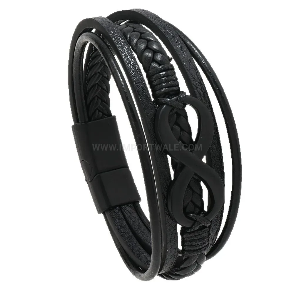Premium Multi Layer Braided Leather Infinity Symbol Magnetic Bracelet