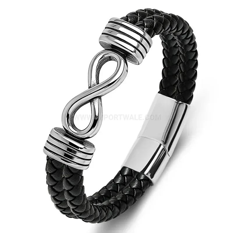 Infinity Symbol Stainless Steel Two Tone Leather Men's Bracelet