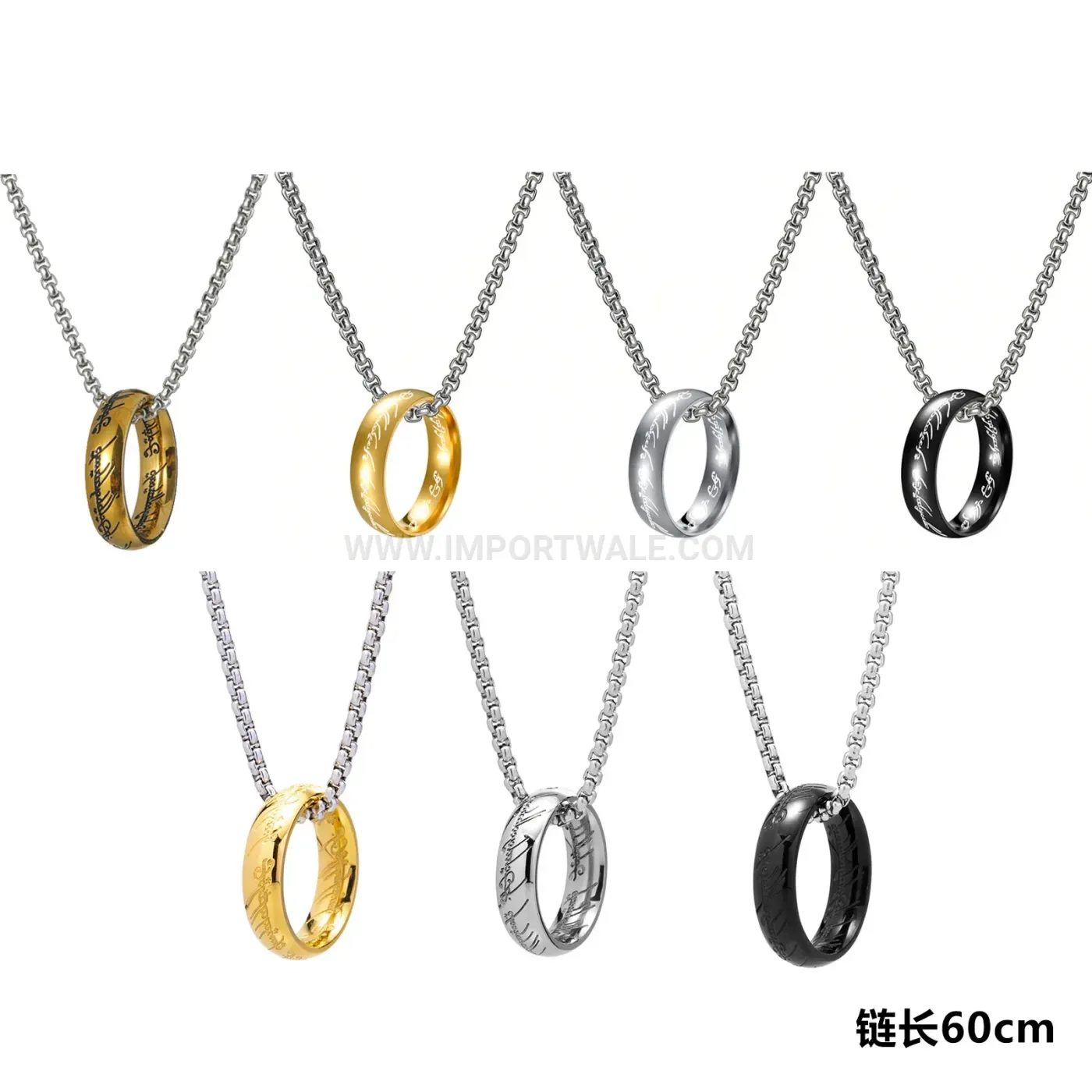 Stainless Steel Band Ring Pendant Necklace for Men and Women