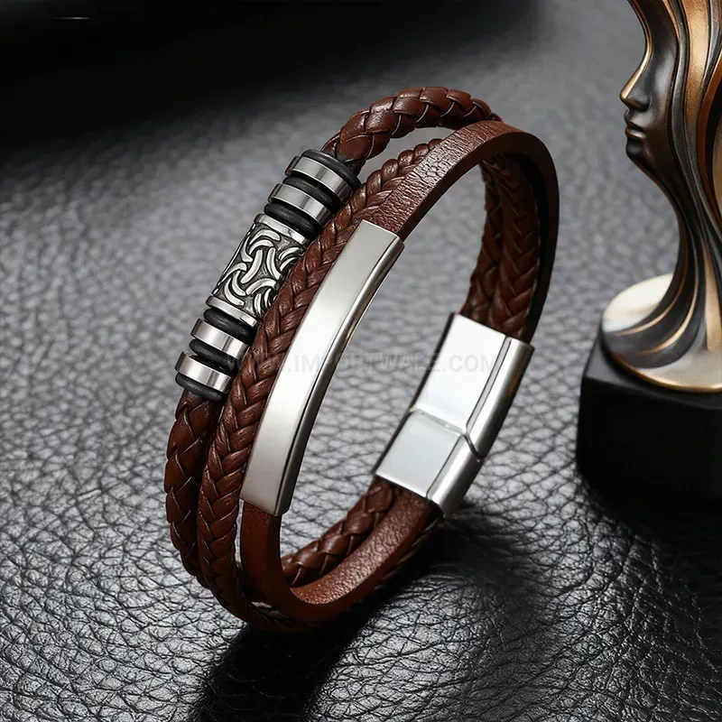 Fashion Handcrafted Braided Leather Geometric Pattern Bracelet