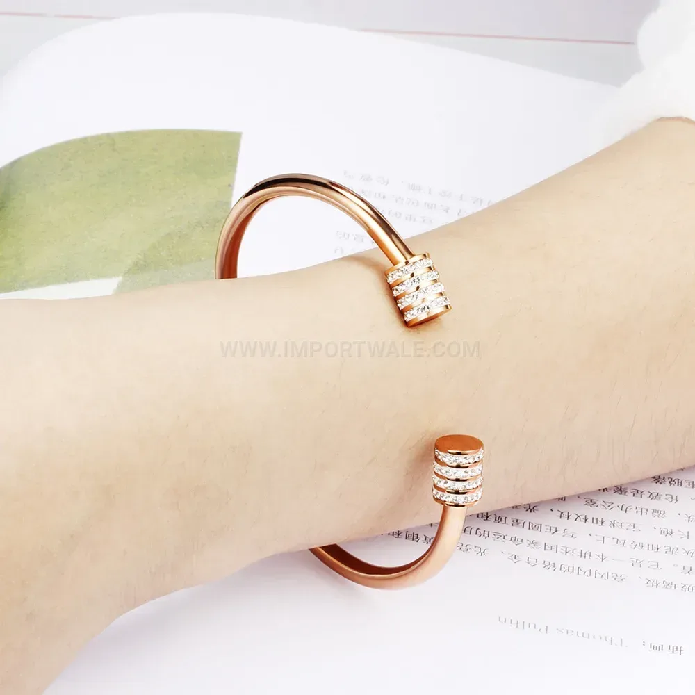 Chic Sparkling Rhinestone Open Stainless Steel Bangle Bracelet