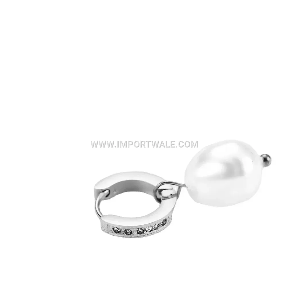 Stainless Steel Huggie Hoop Earrings with Faux Pearl Drop