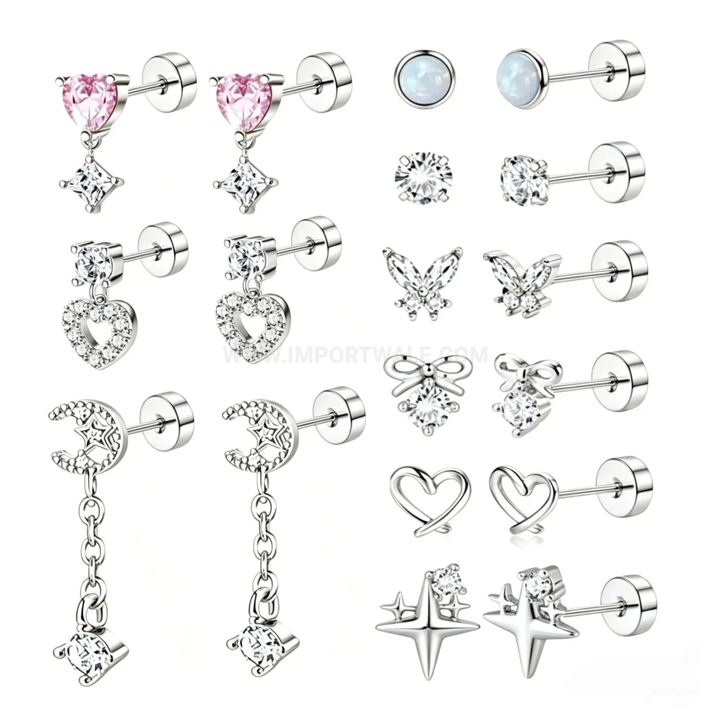 Stylish Stainless Steel Tassel Chain Dangle Cartilage Piercing Stud Earring Set