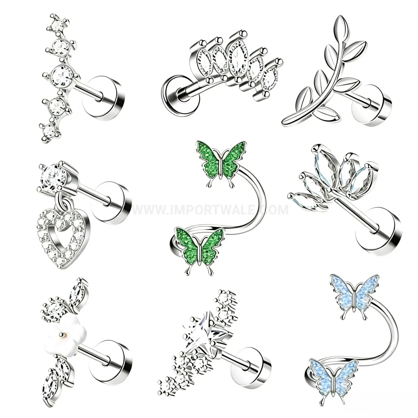 Stylish Exquisite Butterfly Zirconia Stainless Steel Conch Piercing Studs