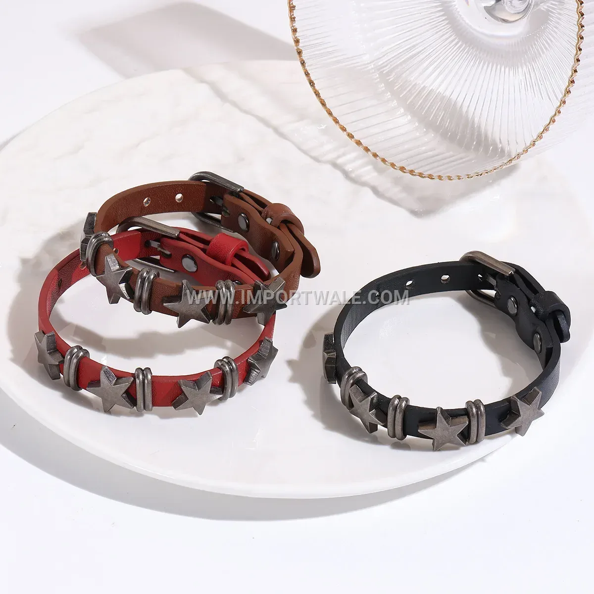 Vintage Rivet Star Adjustable Leather Cuff Bracelet