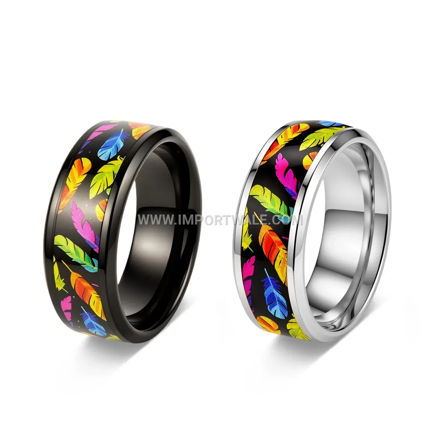 Textured Feather Motif Stainless Steel Statement Ring
