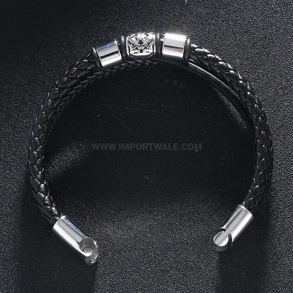 Multi Strand Woven Leather Bracelet with Stainless Steel Clasp