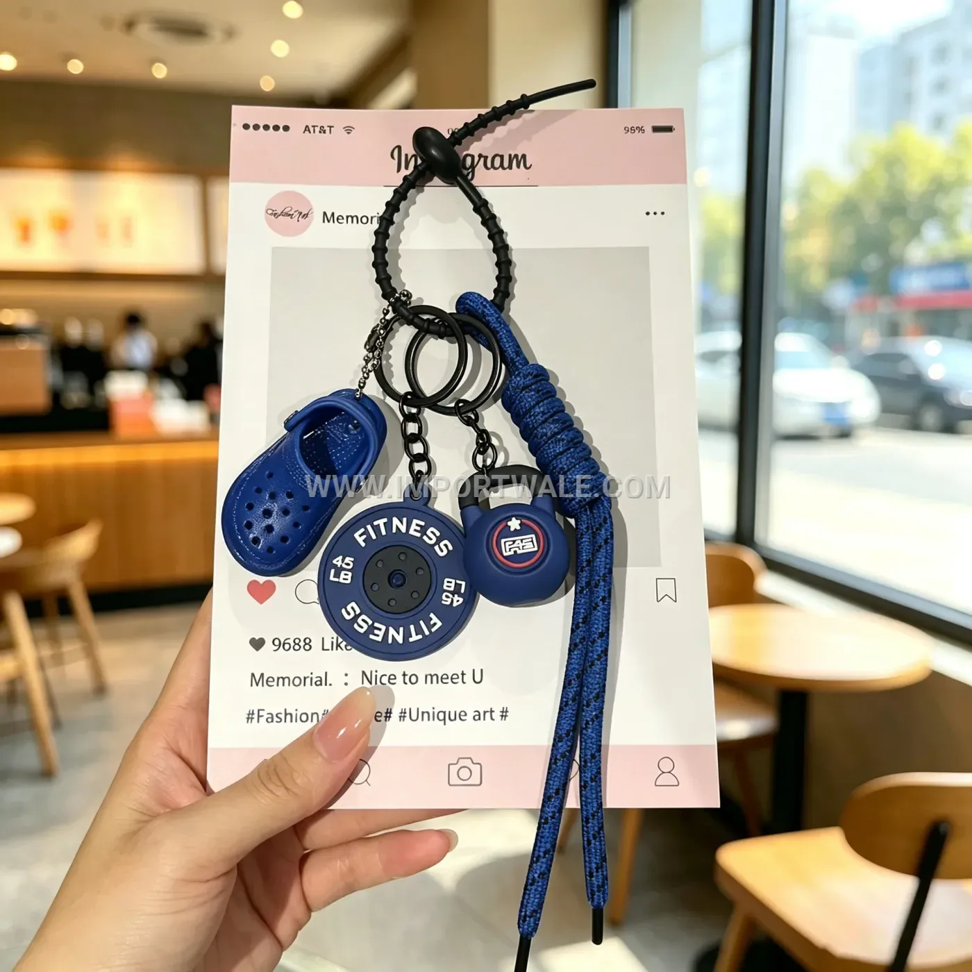 Woven Leather Fitness Slipper Charm Keychain